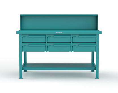 Extreme Duty 7 GA Shop Table with 6 Drawers, 1 Shelf, Riser Shelf - 60 In. W x 36 In. D x 34 In. H - T6036-RS-6DB-5021