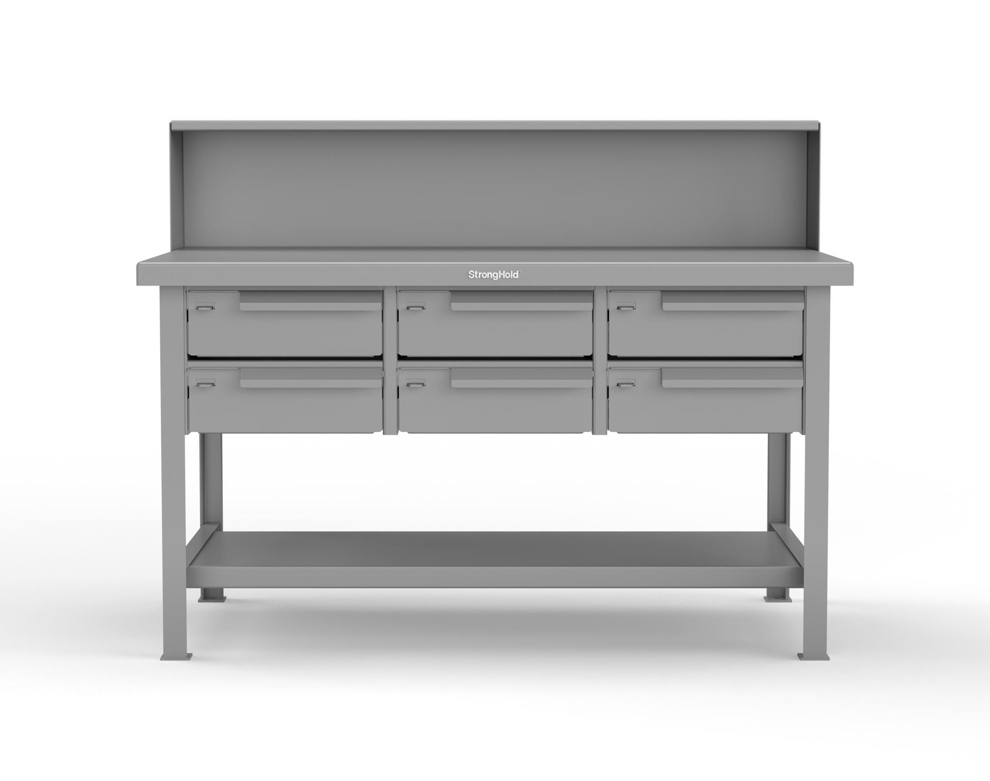 Extreme Duty 7 GA Shop Table with 6 Drawers, 1 Shelf, Riser Shelf - 60 In. W x 36 In. D x 34 In. H - T6036-RS-6DB-7037