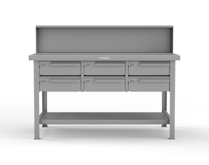 Extreme Duty 7 GA Shop Table with 6 Drawers, 1 Shelf, Riser Shelf - 60 In. W x 36 In. D x 34 In. H - T6036-RS-6DB-7037