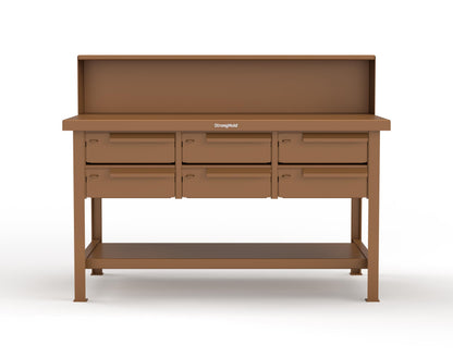 Extreme Duty 7 GA Shop Table with 6 Drawers, 1 Shelf, Riser Shelf - 60 In. W x 36 In. D x 34 In. H - T6036-RS-6DB-8008
