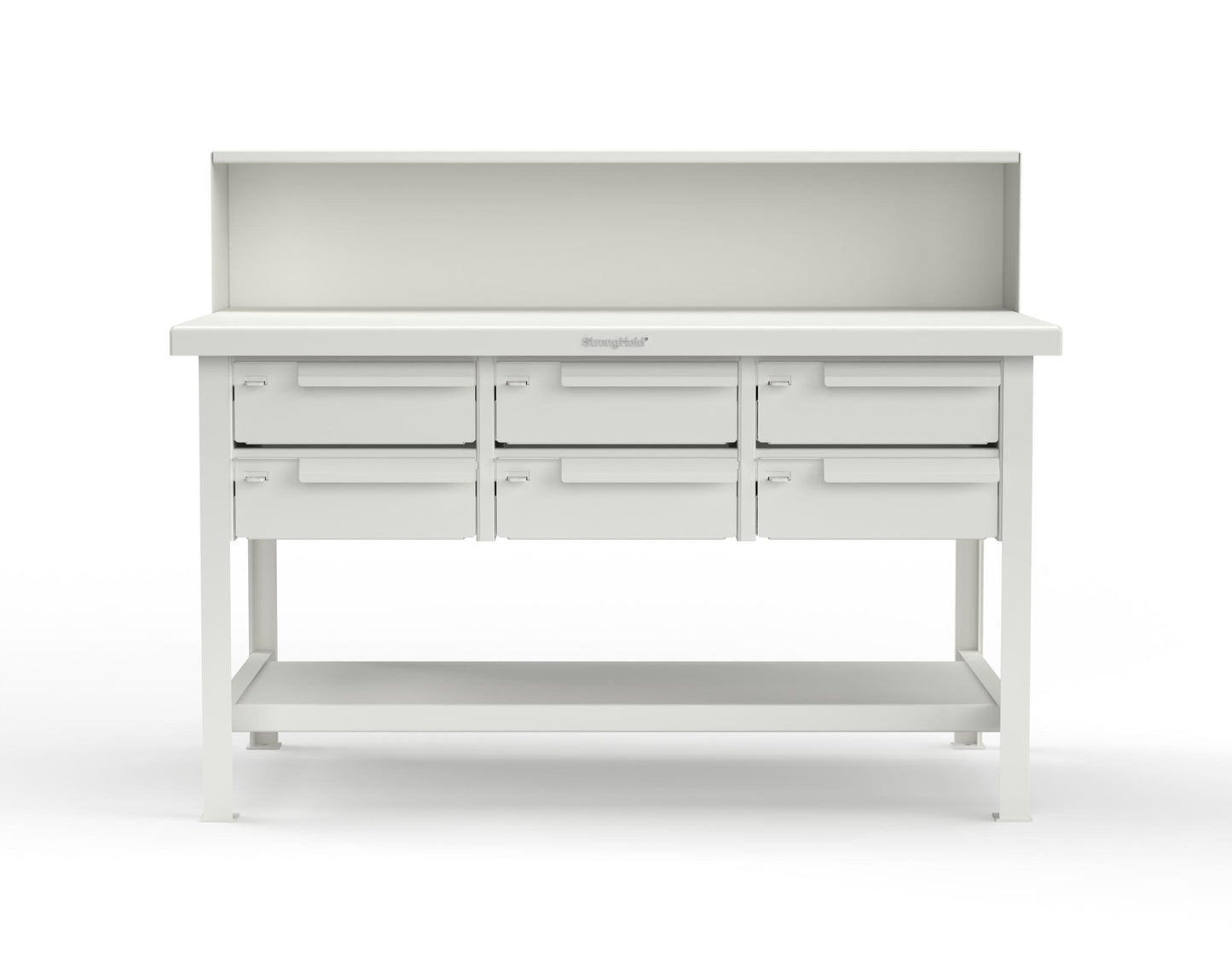 Extreme Duty 7 GA Shop Table with 6 Drawers, 1 Shelf, Riser Shelf - 60 In. W x 36 In. D x 34 In. H - T6036-RS-6DB-9003