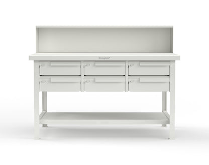 Extreme Duty 7 GA Shop Table with 6 Drawers, 1 Shelf, Riser Shelf - 60 In. W x 36 In. D x 34 In. H - T6036-RS-6DB-9003