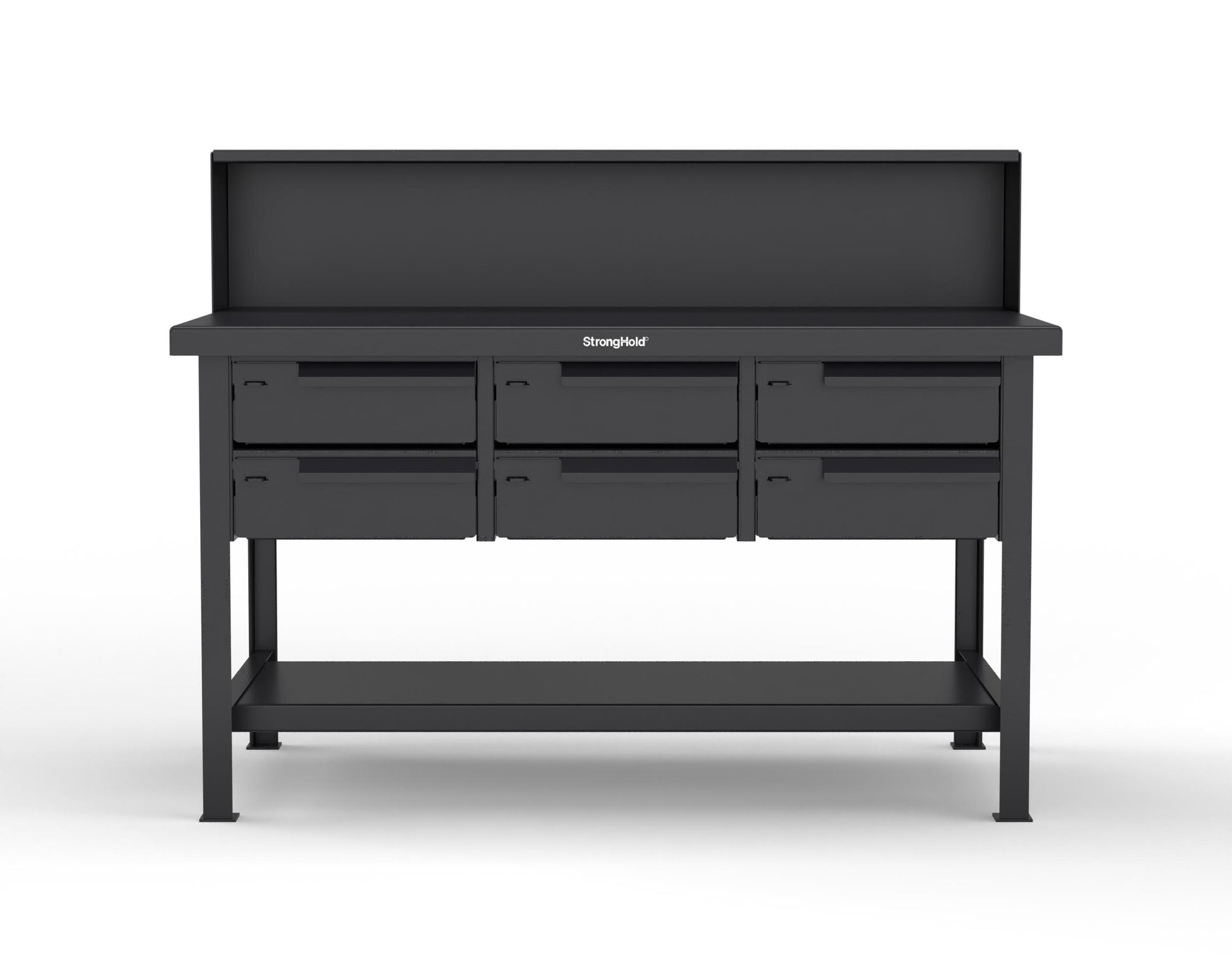 Extreme Duty 7 GA Shop Table with 6 Drawers, 1 Shelf, Riser Shelf - 60 In. W x 36 In. D x 34 In. H - T6036-RS-6DB-9005