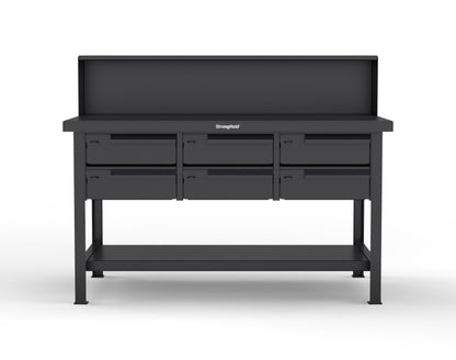 Extreme Duty 7 GA Shop Table with 6 Drawers, 1 Shelf, Riser Shelf - 60 In. W x 36 In. D x 34 In. H - T6036-RS-6DB-9005