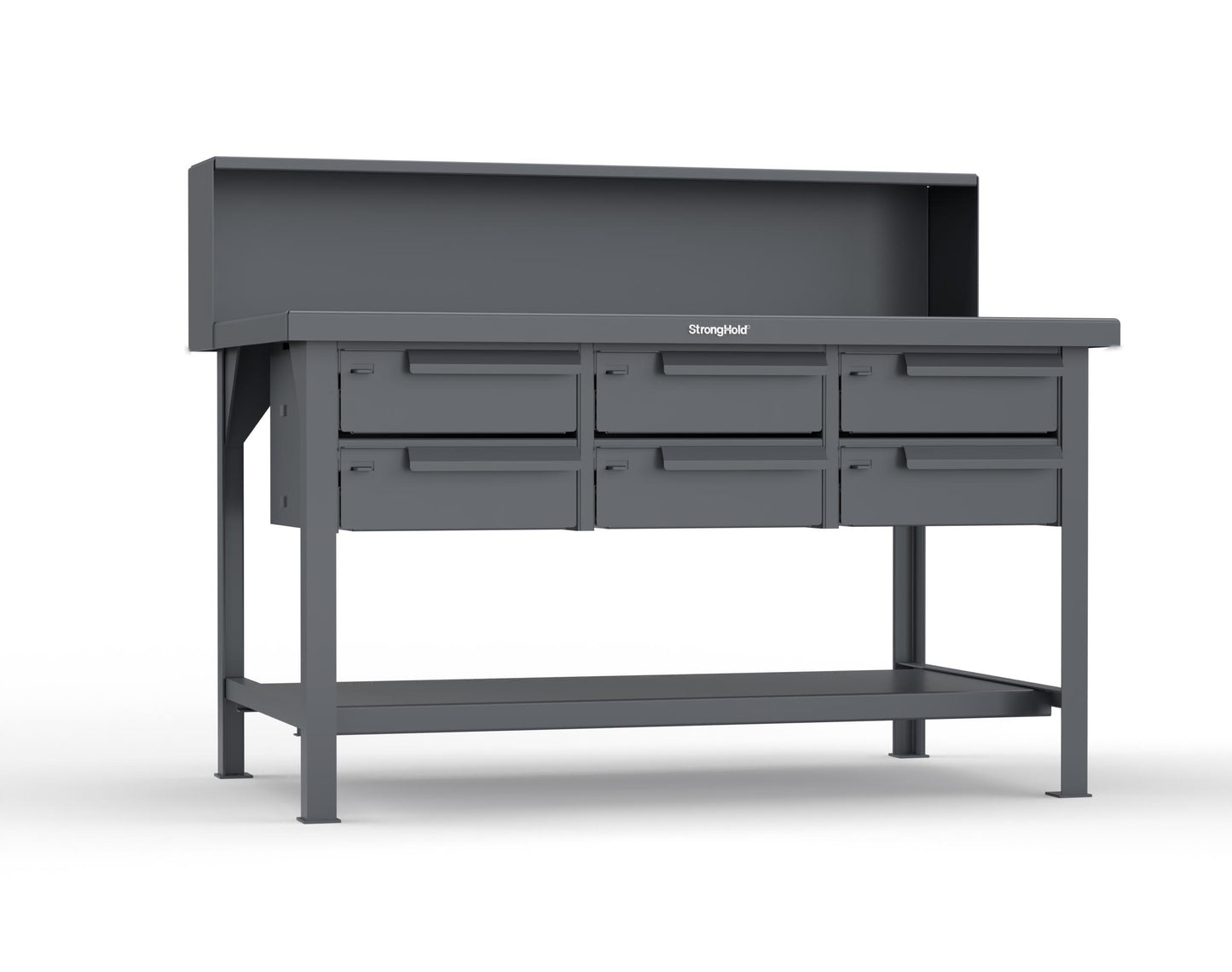 Extreme Duty 7 GA Shop Table with 6 Drawers, 1 Shelf, Riser Shelf - 60 In. W x 36 In. D x 34 In. H - T6036-RS-6DB-7024