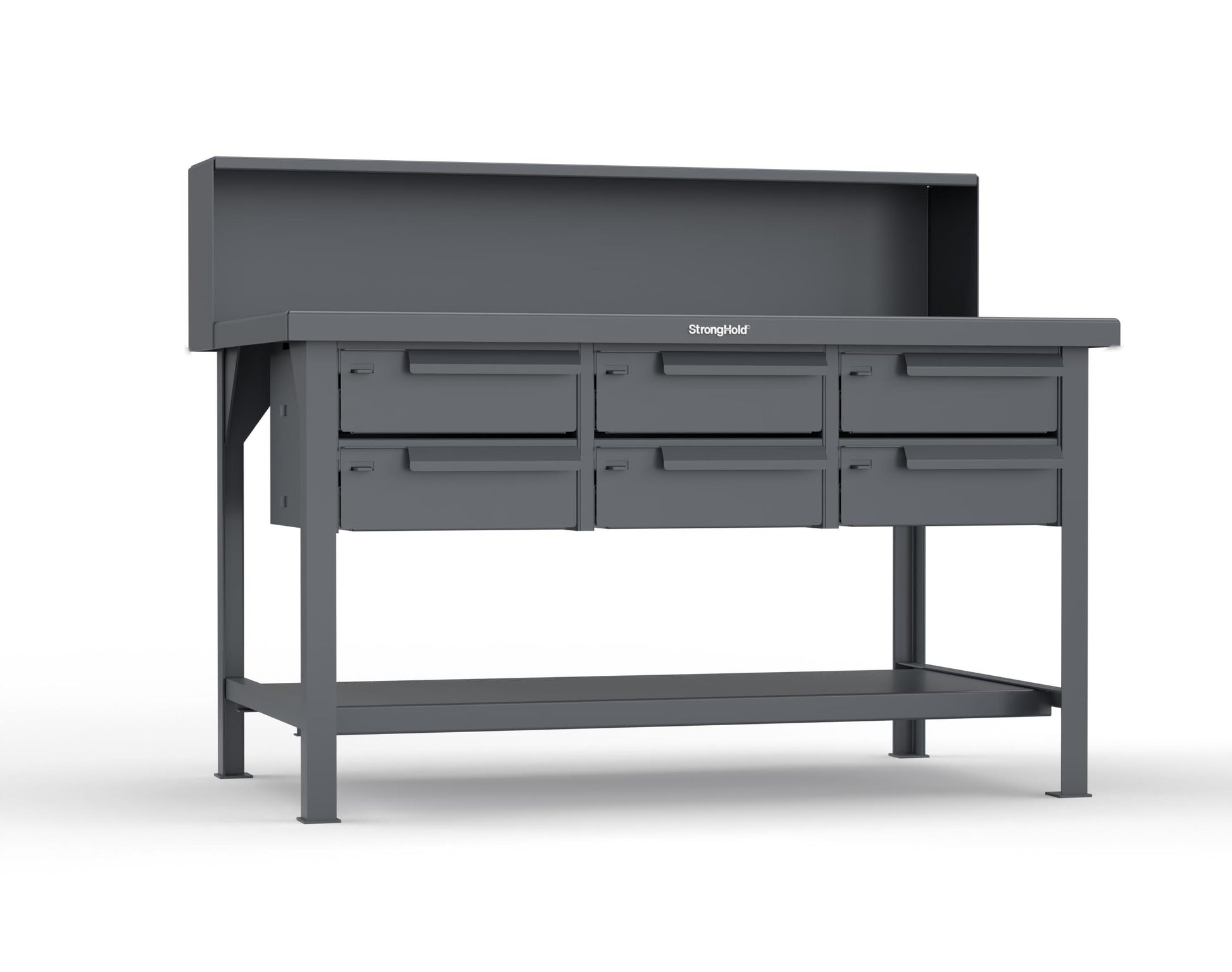 Extreme Duty 7 GA Shop Table with 6 Drawers, 1 Shelf, Riser Shelf - 60 In. W x 36 In. D x 34 In. H - T6036-RS-6DB-7024