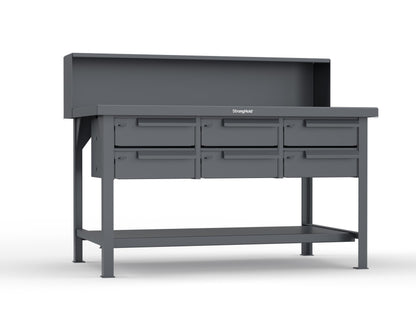 Extreme Duty 7 GA Shop Table with 6 Drawers, 1 Shelf, Riser Shelf - 60 In. W x 36 In. D x 34 In. H - T6036-RS-6DB-7024