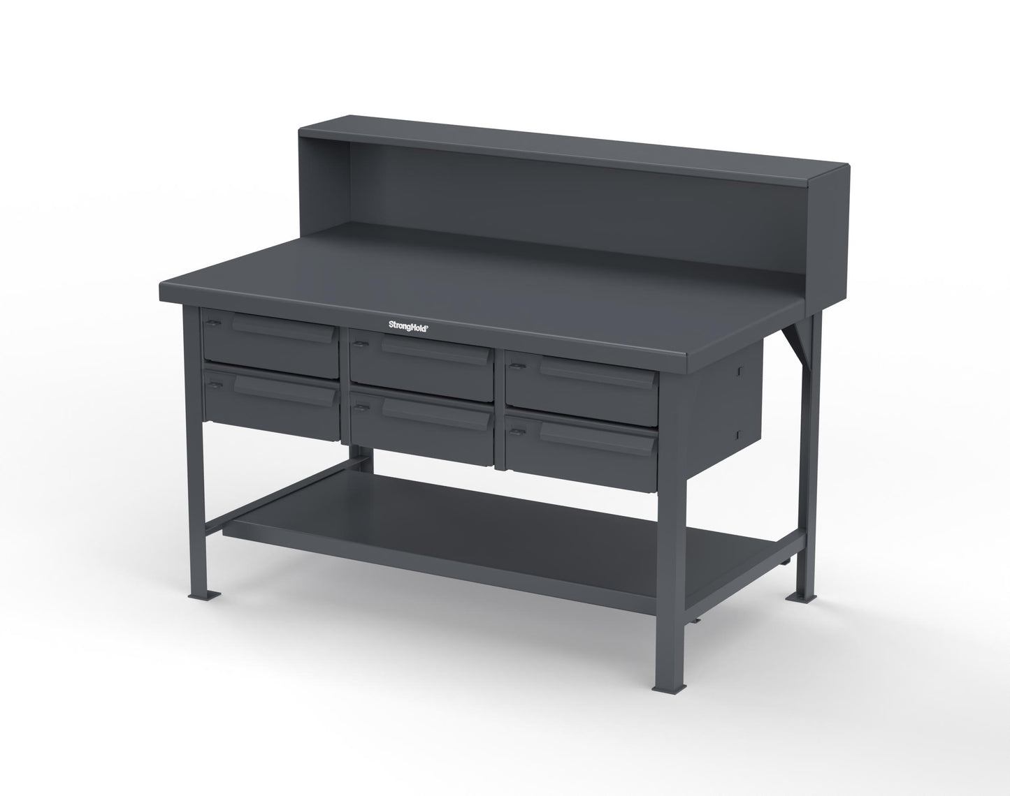 Extreme Duty 7 GA Shop Table with 6 Drawers, 1 Shelf, Riser Shelf - 60 In. W x 36 In. D x 34 In. H - T6036-RS-6DB-7024