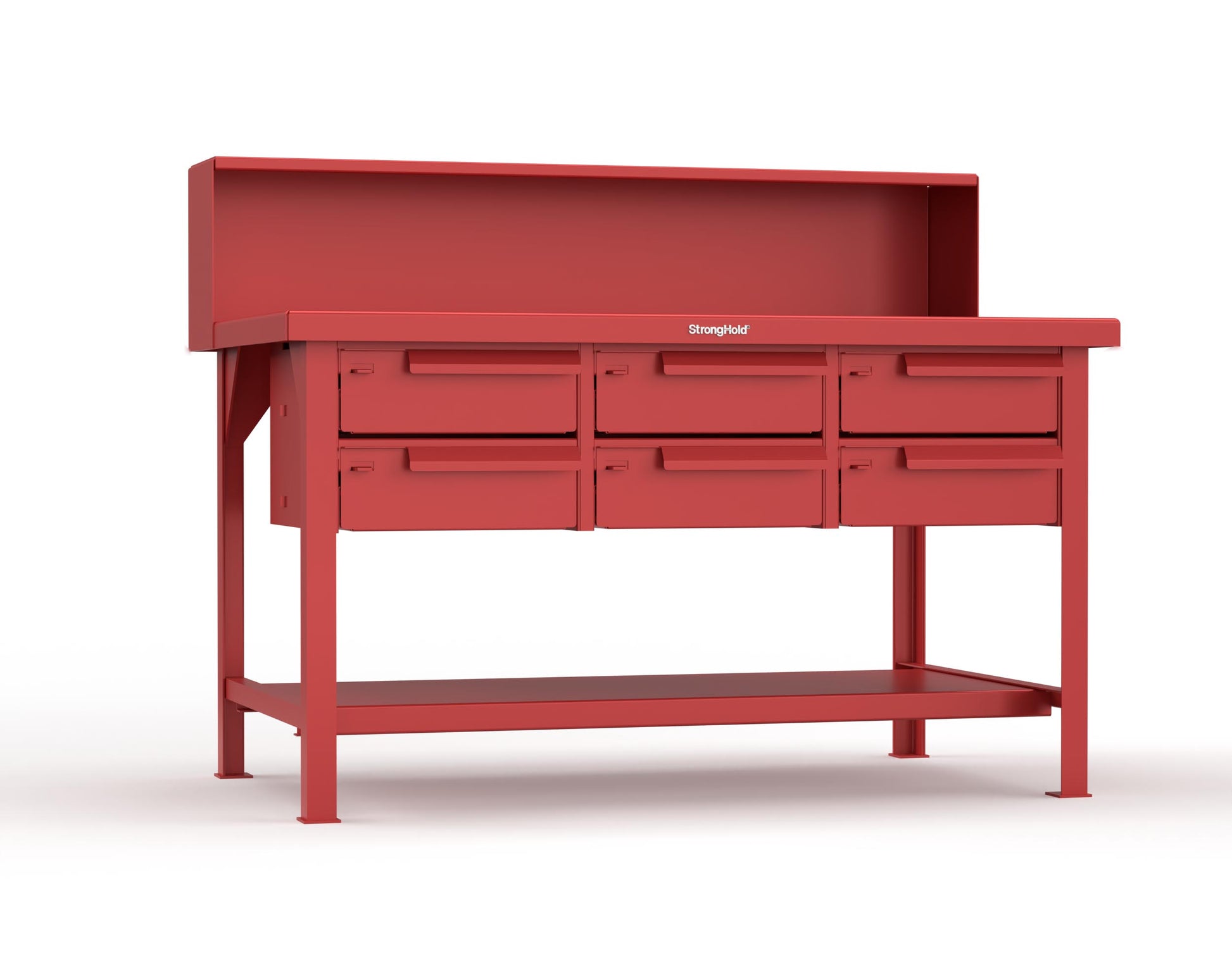 Extreme Duty 7 GA Shop Table with 6 Drawers, 1 Shelf, Riser Shelf - 60 In. W x 36 In. D x 34 In. H - T6036-RS-6DB-3001