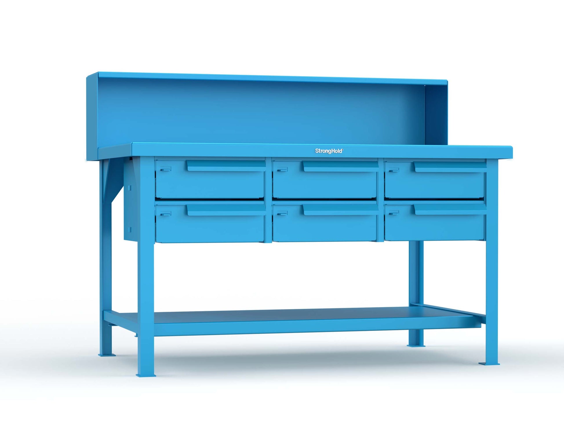Extreme Duty 7 GA Shop Table with 6 Drawers, 1 Shelf, Riser Shelf - 60 In. W x 36 In. D x 34 In. H - T6036-RS-6DB-5012
