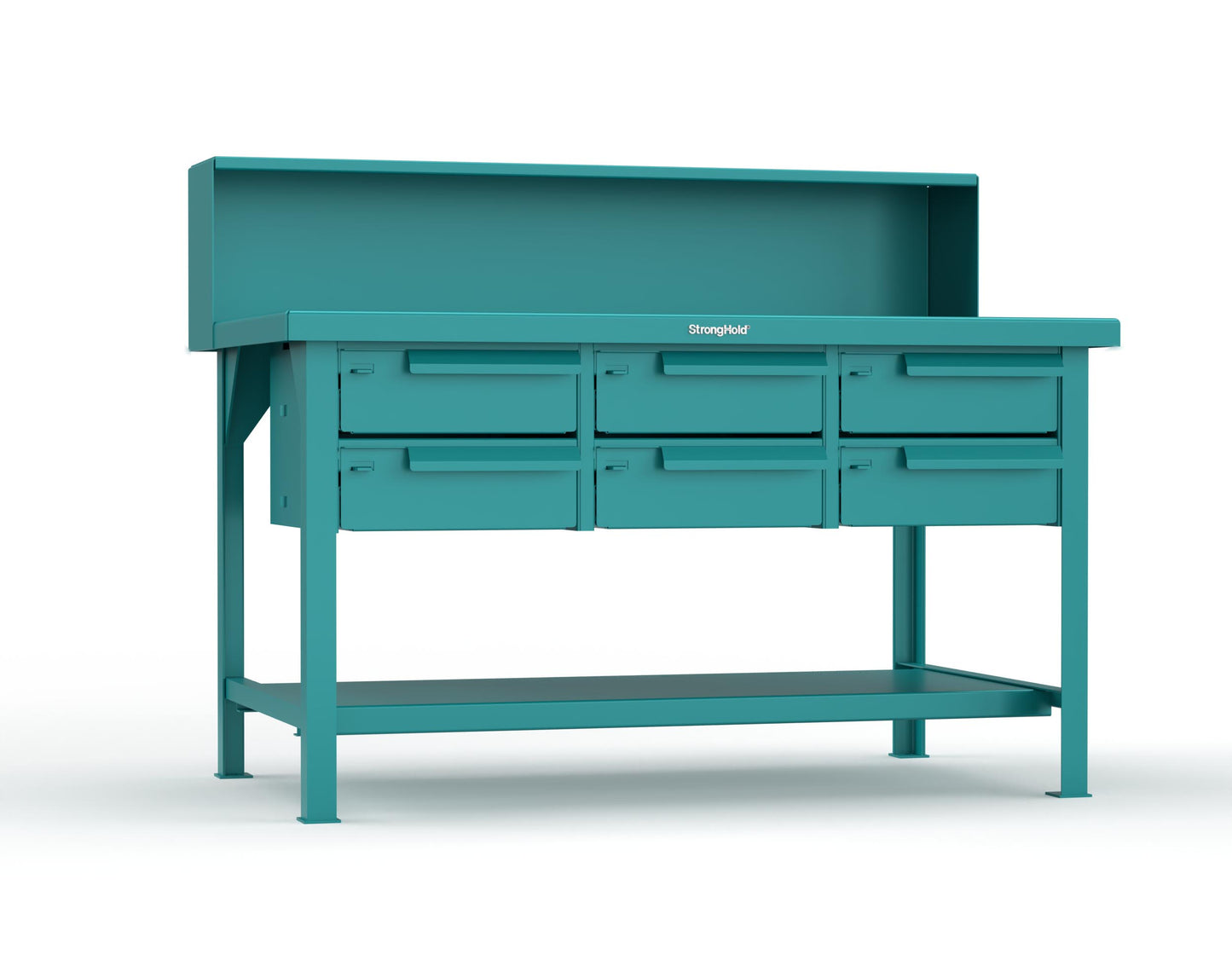 Extreme Duty 7 GA Shop Table with 6 Drawers, 1 Shelf, Riser Shelf - 60 In. W x 36 In. D x 34 In. H - T6036-RS-6DB-5021