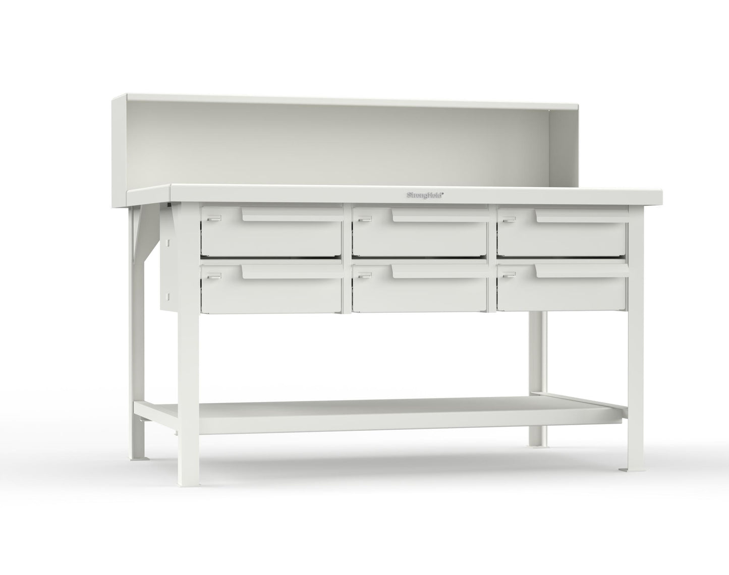 Extreme Duty 7 GA Shop Table with 6 Drawers, 1 Shelf, Riser Shelf - 60 In. W x 36 In. D x 34 In. H - T6036-RS-6DB-9003