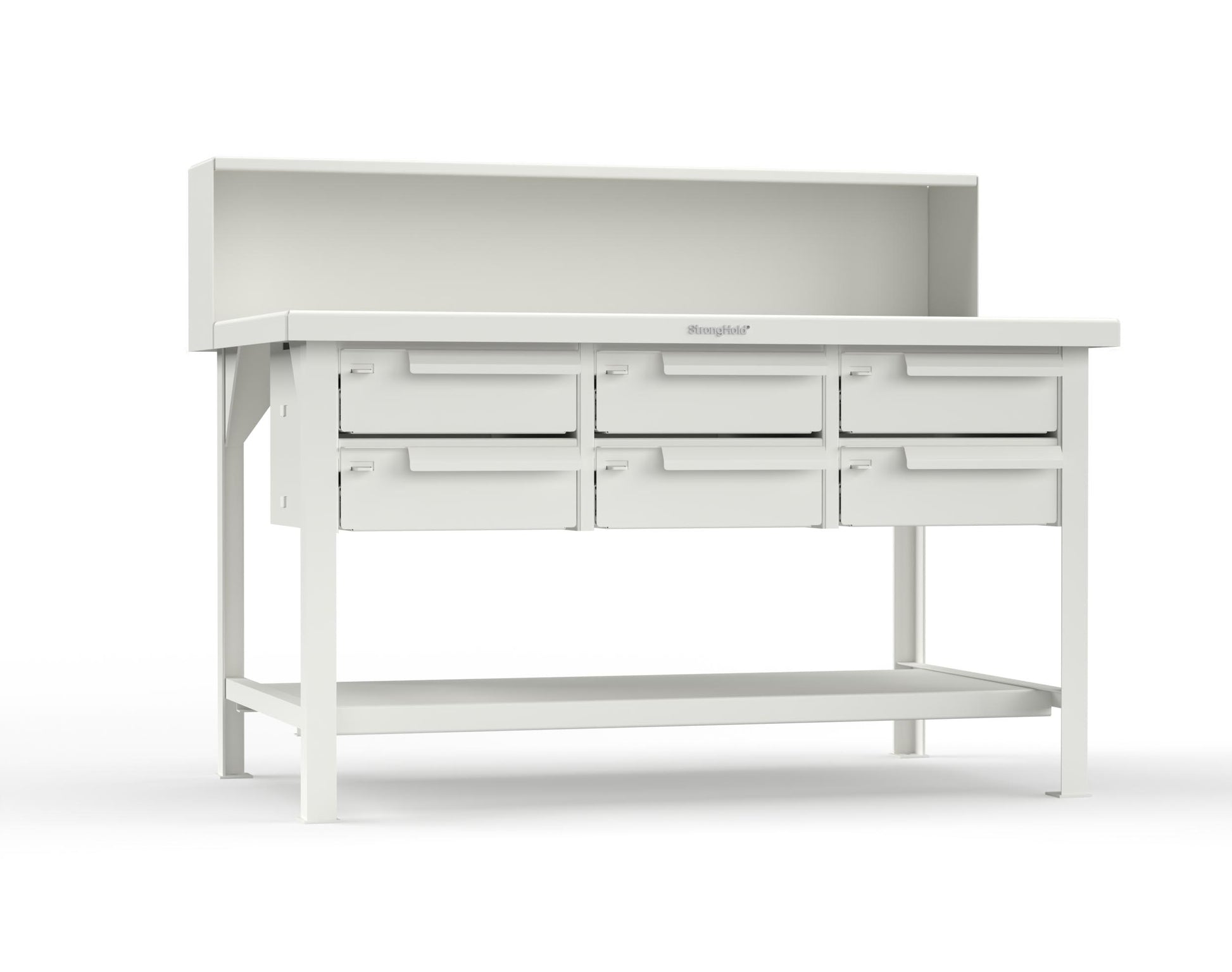 Extreme Duty 7 GA Shop Table with 6 Drawers, 1 Shelf, Riser Shelf - 60 In. W x 36 In. D x 34 In. H - T6036-RS-6DB-9003