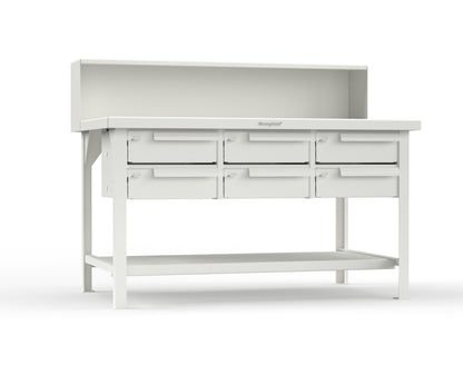 Extreme Duty 7 GA Shop Table with 6 Drawers, 1 Shelf, Riser Shelf - 60 In. W x 36 In. D x 34 In. H - T6036-RS-6DB-9003