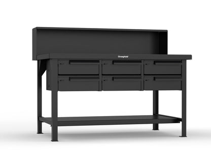 Extreme Duty 7 GA Shop Table with 6 Drawers, 1 Shelf, Riser Shelf - 60 In. W x 36 In. D x 34 In. H - T6036-RS-6DB-9005
