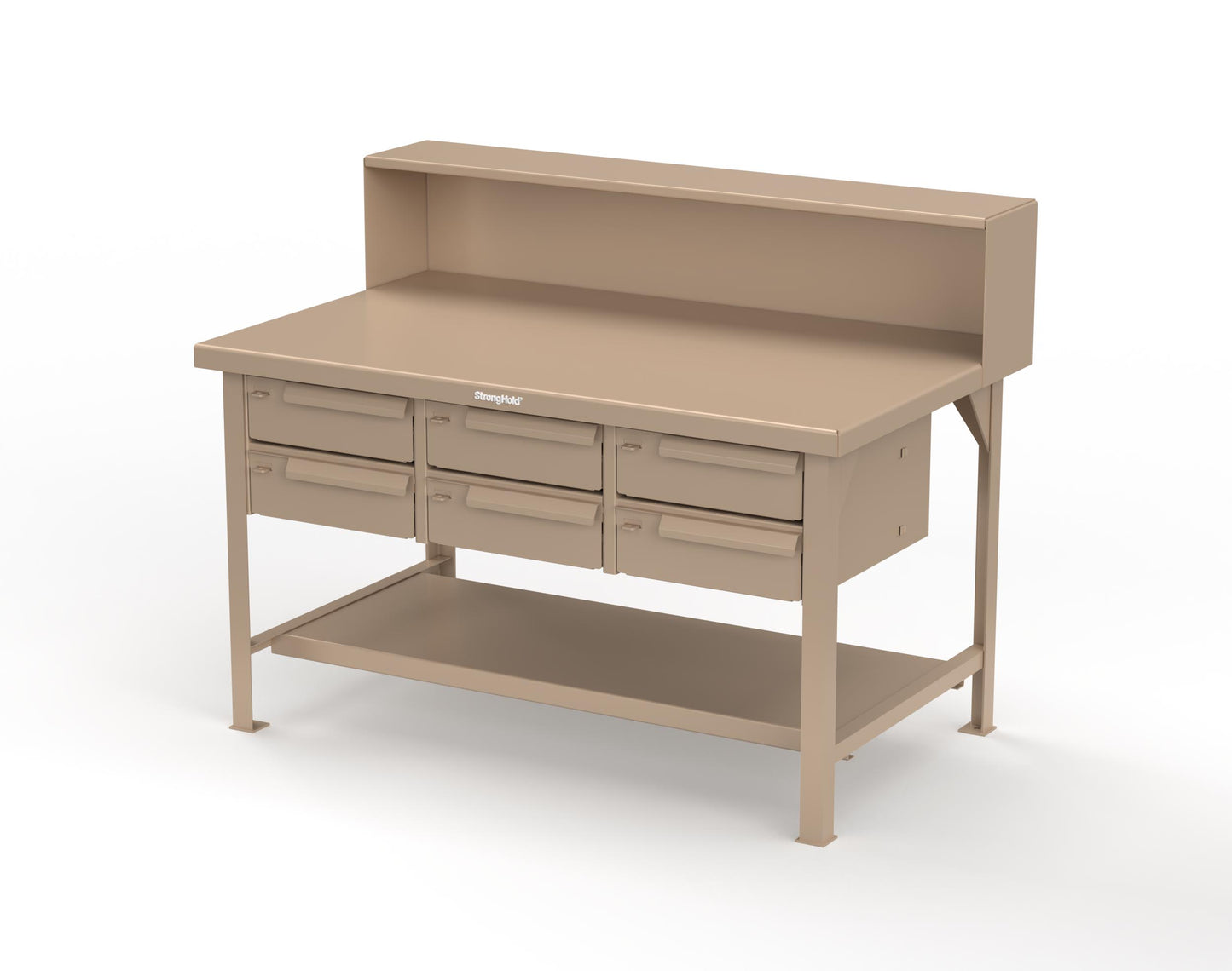 Extreme Duty 7 GA Shop Table with 6 Drawers, 1 Shelf, Riser Shelf - 60 In. W x 36 In. D x 34 In. H - T6036-RS-6DB-1019