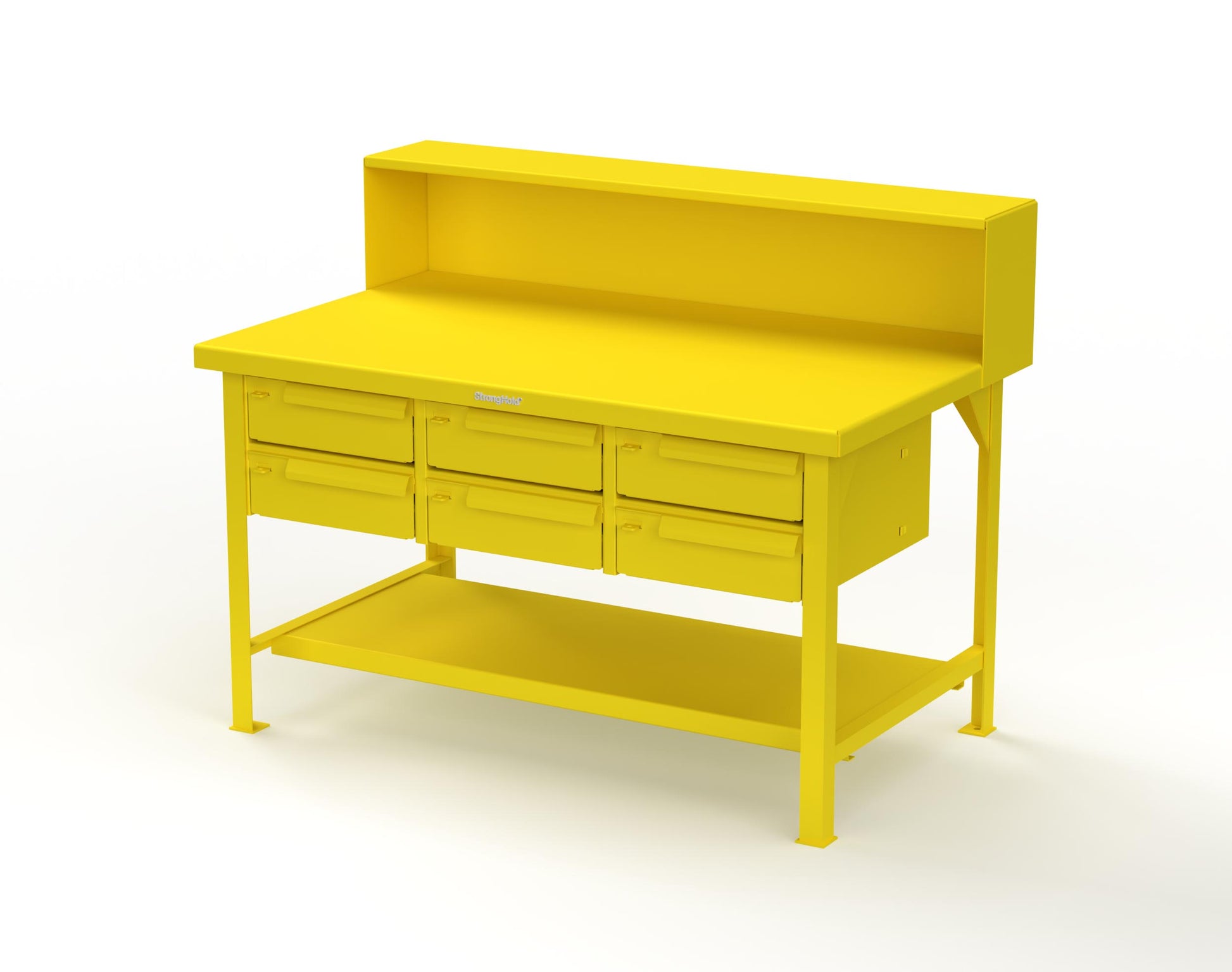 Extreme Duty 7 GA Shop Table with 6 Drawers, 1 Shelf, Riser Shelf - 60 In. W x 36 In. D x 34 In. H - T6036-RS-6DB-1021