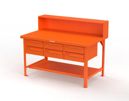 Extreme Duty 7 GA Shop Table with 6 Drawers, 1 Shelf, Riser Shelf - 60 In. W x 36 In. D x 34 In. H - T6036-RS-6DB-2009