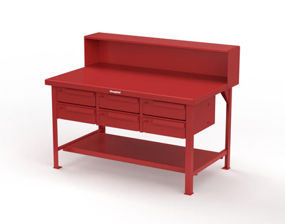 Extreme Duty 7 GA Shop Table with 6 Drawers, 1 Shelf, Riser Shelf - 60 In. W x 36 In. D x 34 In. H - T6036-RS-6DB-3001