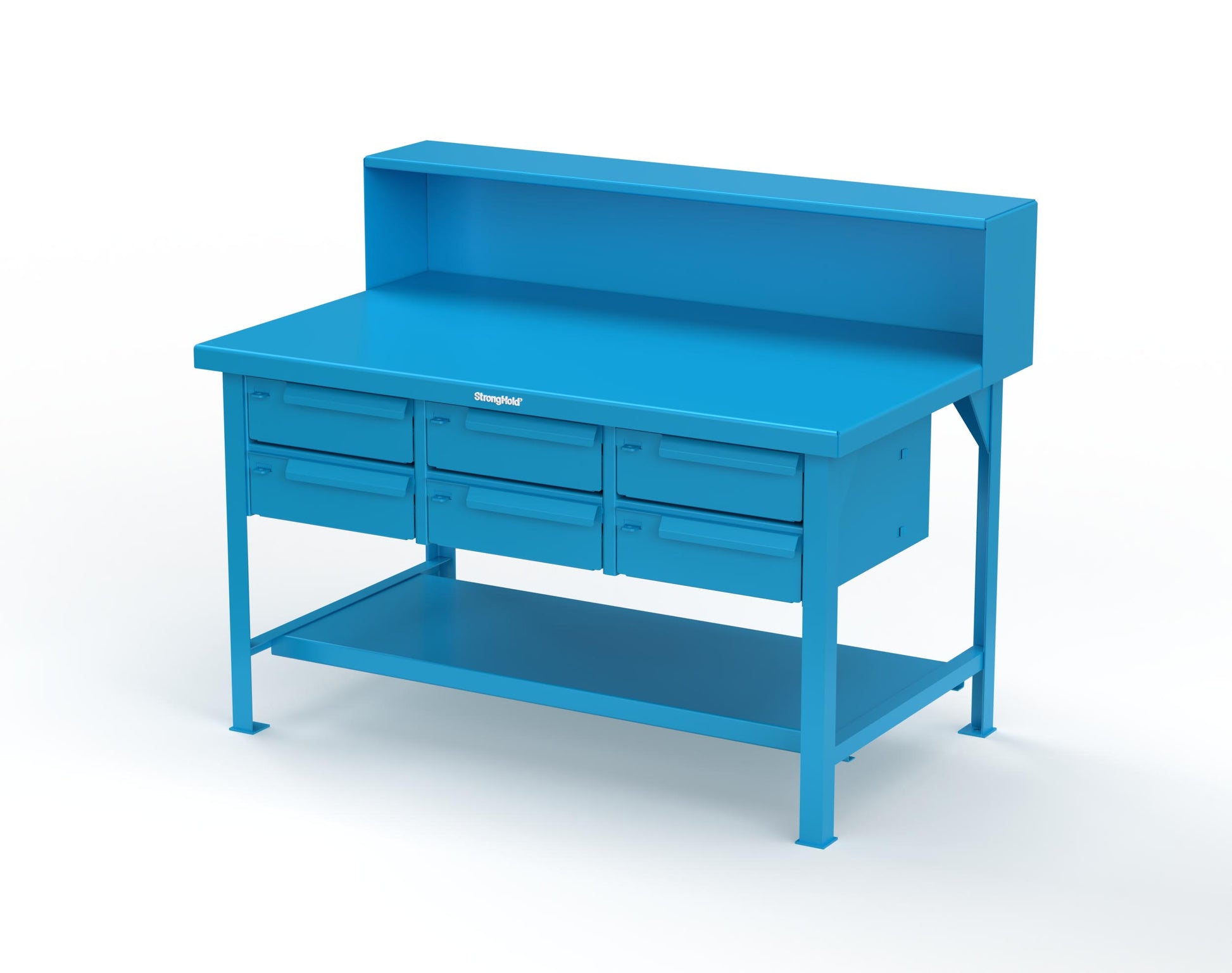Extreme Duty 7 GA Shop Table with 6 Drawers, 1 Shelf, Riser Shelf - 60 In. W x 36 In. D x 34 In. H - T6036-RS-6DB-5012