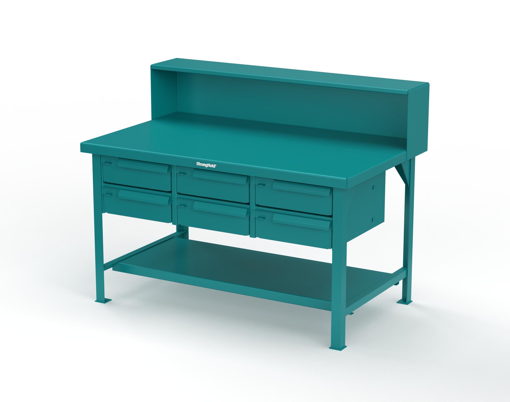 Extreme Duty 7 GA Shop Table with 6 Drawers, 1 Shelf, Riser Shelf - 60 In. W x 36 In. D x 34 In. H - T6036-RS-6DB-5021