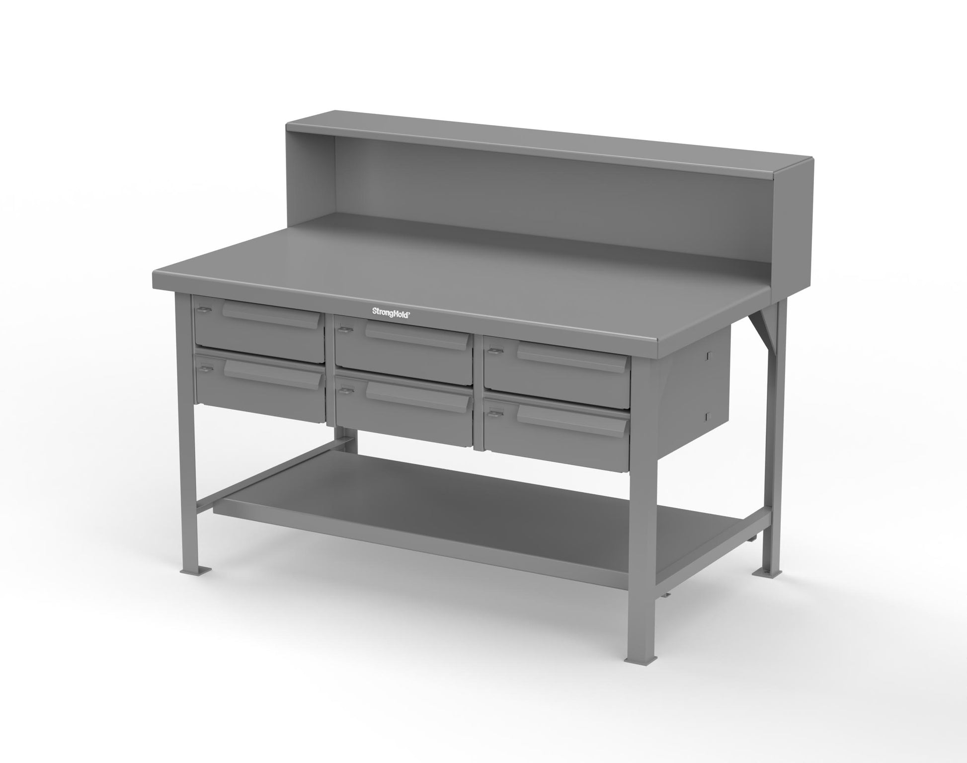 Extreme Duty 7 GA Shop Table with 6 Drawers, 1 Shelf, Riser Shelf - 60 In. W x 36 In. D x 34 In. H - T6036-RS-6DB-7037