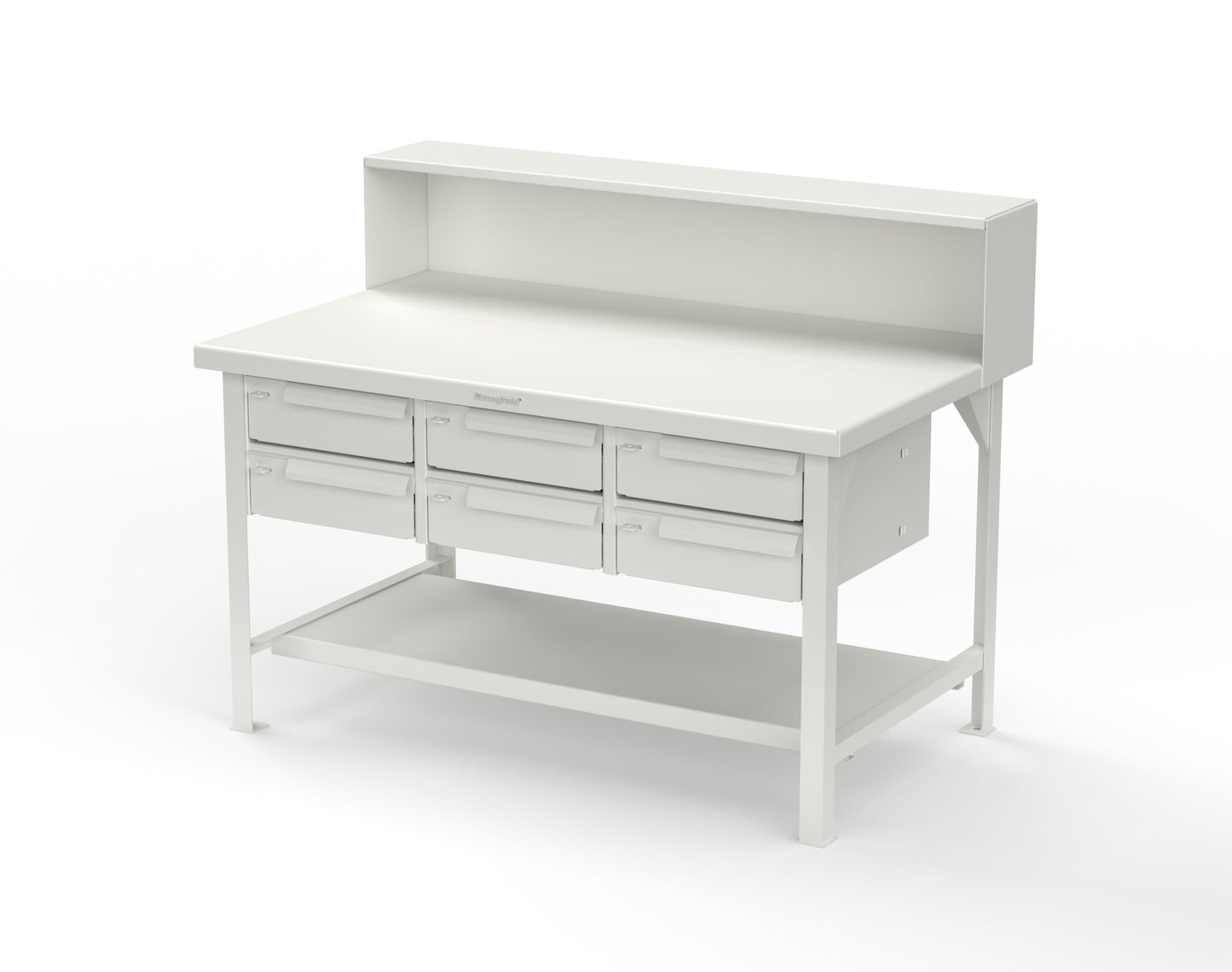 Extreme Duty 7 GA Shop Table with 6 Drawers, 1 Shelf, Riser Shelf - 60 In. W x 36 In. D x 34 In. H - T6036-RS-6DB-9003