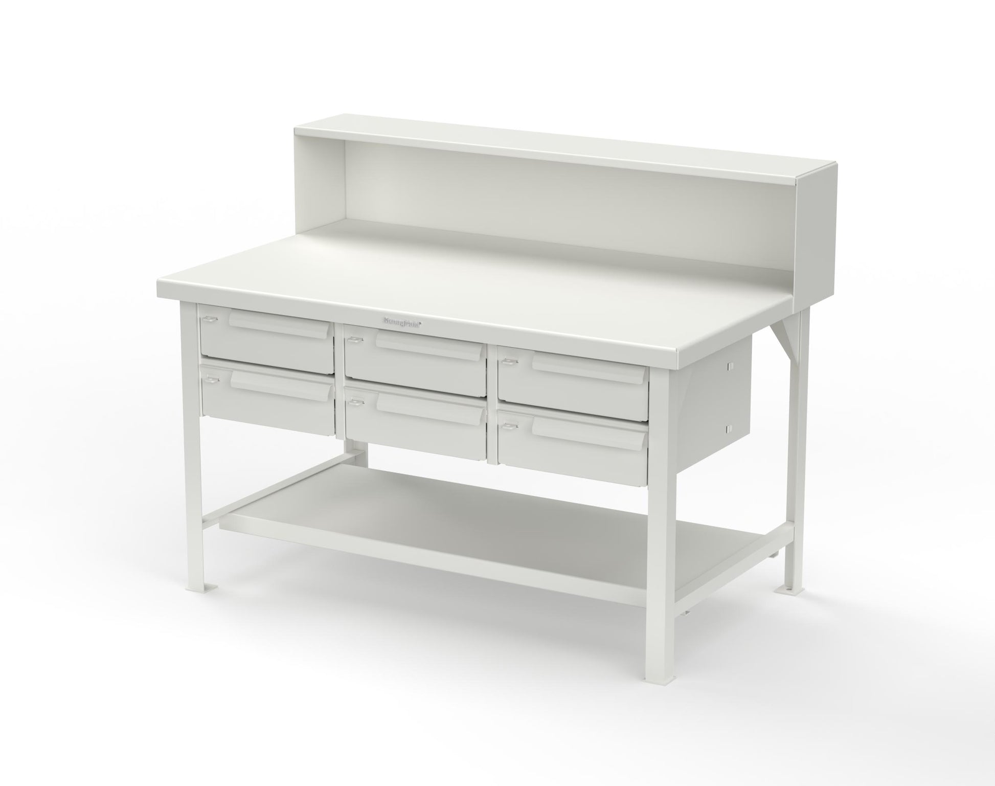 Extreme Duty 7 GA Shop Table with 6 Drawers, 1 Shelf, Riser Shelf - 60 In. W x 36 In. D x 34 In. H - T6036-RS-6DB-9003