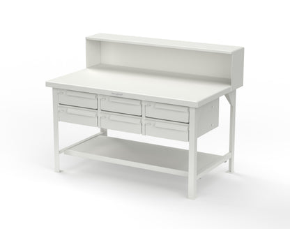 Extreme Duty 7 GA Shop Table with 6 Drawers, 1 Shelf, Riser Shelf - 60 In. W x 36 In. D x 34 In. H - T6036-RS-6DB-9003