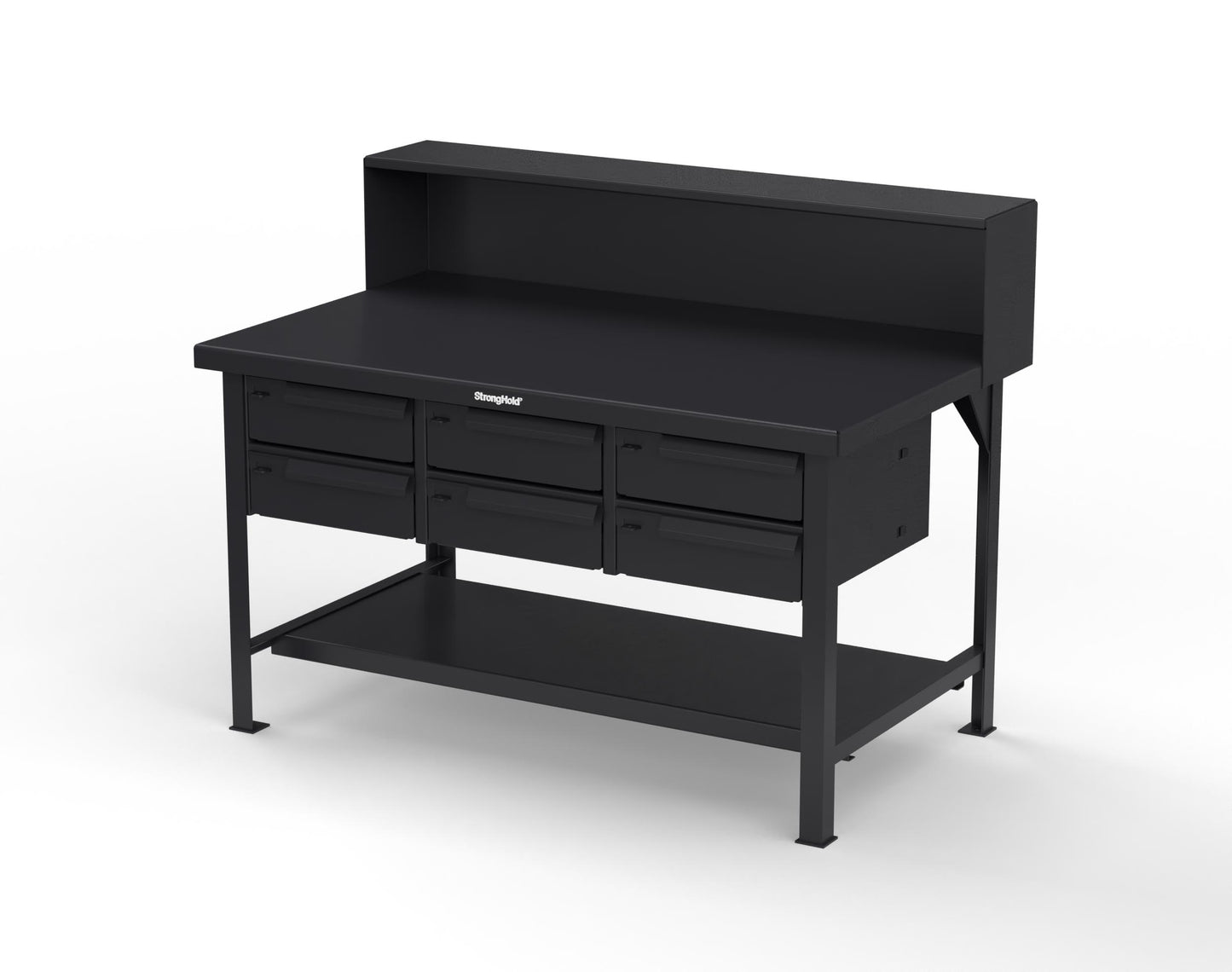Extreme Duty 7 GA Shop Table with 6 Drawers, 1 Shelf, Riser Shelf - 60 In. W x 36 In. D x 34 In. H - T6036-RS-6DB-9005