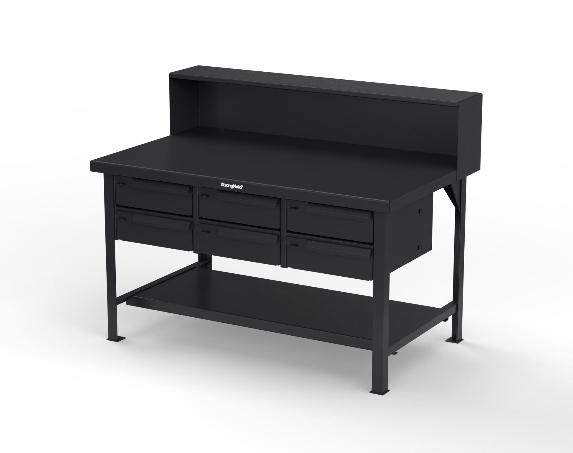 Extreme Duty 7 GA Shop Table with 6 Drawers, 1 Shelf, Riser Shelf - 60 In. W x 36 In. D x 34 In. H - T6036-RS-6DB-9005
