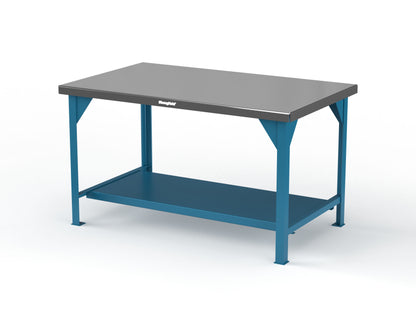 Extreme Duty 7 GA Shop Table with Stainless Steel Top, 1 Shelf - 60 In. W x 36 In. D x 34 In. H - T6036-SSTOP-7024 - T6036-SSTOP-5001
