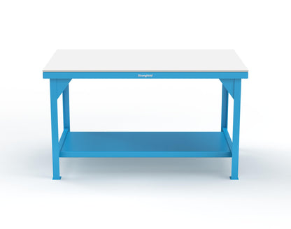 Extreme Duty 7 GA Shop Table with UHMW Top, 1 Shelf - 60 In. W x 36 In. D x 34 In. H - T6036-UHMW-5012