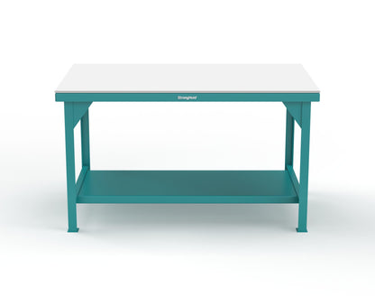 Extreme Duty 7 GA Shop Table with UHMW Top, 1 Shelf - 60 In. W x 36 In. D x 34 In. H - T6036-UHMW-5021