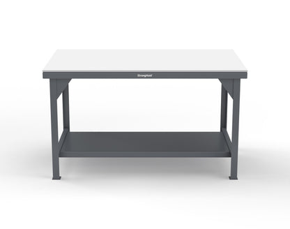 Extreme Duty 7 GA Shop Table with UHMW Top, 1 Shelf - 60 In. W x 36 In. D x 34 In. H - T6036-UHMW-7024