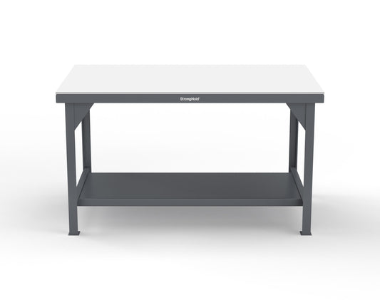 Extreme Duty 7 GA Shop Table with UHMW Top, 1 Shelf - 60 In. W x 36 In. D x 34 In. H - T6036-UHMW-7024