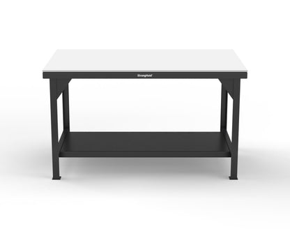 Extreme Duty 7 GA Shop Table with UHMW Top, 1 Shelf - 60 In. W x 36 In. D x 34 In. H - T6036-UHMW-9005