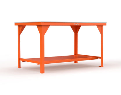 Extreme Duty 7 GA Shop Table with UHMW Top, 1 Shelf - 60 In. W x 36 In. D x 34 In. H - T6036-UHMW-2009