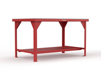 Extreme Duty 7 GA Shop Table with UHMW Top, 1 Shelf - 60 In. W x 36 In. D x 34 In. H - T6036-UHMW-3001