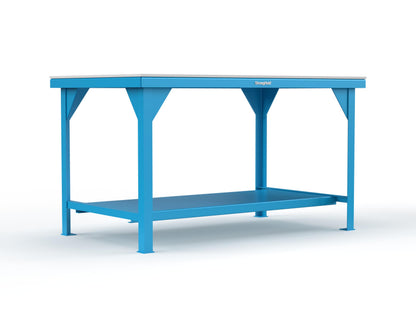 Extreme Duty 7 GA Shop Table with UHMW Top, 1 Shelf - 60 In. W x 36 In. D x 34 In. H - T6036-UHMW-5012