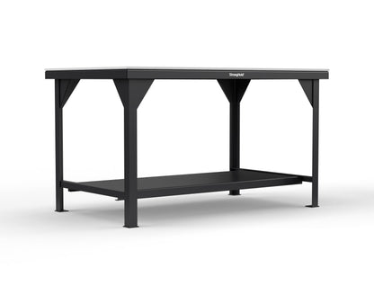 Extreme Duty 7 GA Shop Table with UHMW Top, 1 Shelf - 60 In. W x 36 In. D x 34 In. H - T6036-UHMW-9005