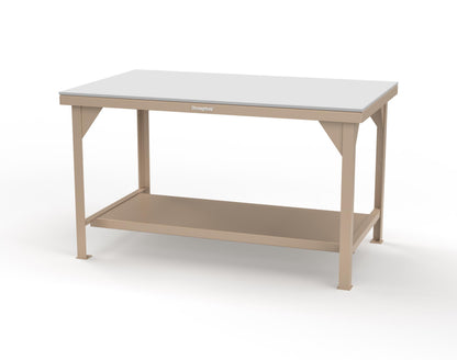 Extreme Duty 7 GA Shop Table with UHMW Top, 1 Shelf - 60 In. W x 36 In. D x 34 In. H - T6036-UHMW-1019