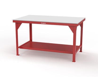 Extreme Duty 7 GA Shop Table with UHMW Top, 1 Shelf - 60 In. W x 36 In. D x 34 In. H - T6036-UHMW-3001