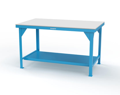 Extreme Duty 7 GA Shop Table with UHMW Top, 1 Shelf - 60 In. W x 36 In. D x 34 In. H - T6036-UHMW-5012