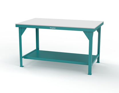 Extreme Duty 7 GA Shop Table with UHMW Top, 1 Shelf - 60 In. W x 36 In. D x 34 In. H - T6036-UHMW-5021
