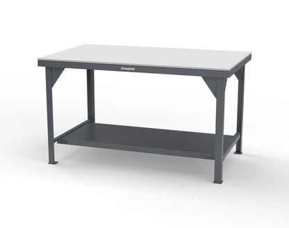 Extreme Duty 7 GA Shop Table with UHMW Top, 1 Shelf - 60 In. W x 36 In. D x 34 In. H - T6036-UHMW-7024