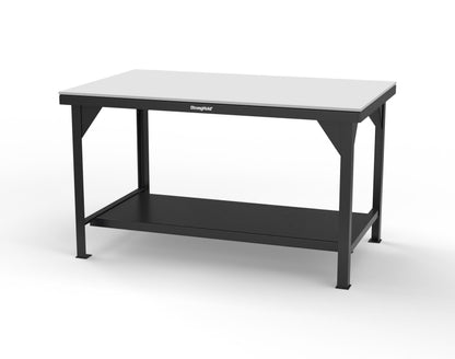 Extreme Duty 7 GA Shop Table with UHMW Top, 1 Shelf - 60 In. W x 36 In. D x 34 In. H - T6036-UHMW-9005