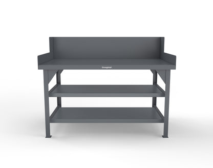 Extreme Duty 7 GA Shop Table with Side Guards, 2 Shelves - 60 In. W x 36 In. D x 46 In. H - T6036S/SG-7024