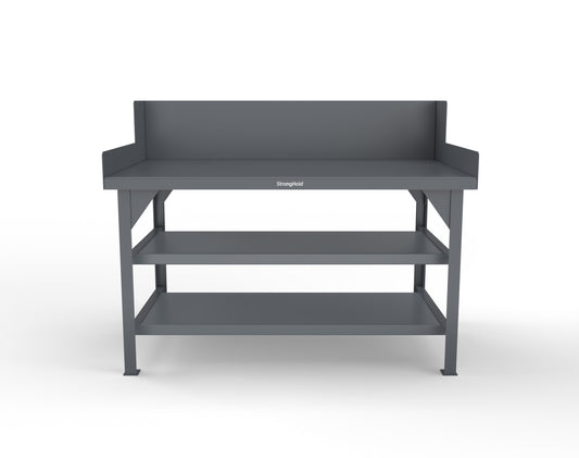 Extreme Duty 7 GA Shop Table with Side Guards, 2 Shelves - 60 In. W x 36 In. D x 46 In. H - T6036S/SG-7024