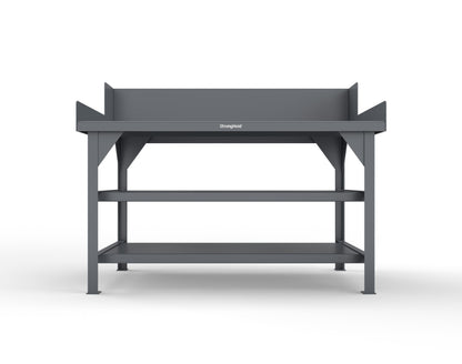 Extreme Duty 7 GA Shop Table with Side Guards, 2 Shelves - 60 In. W x 36 In. D x 46 In. H - T6036S/SG-7024